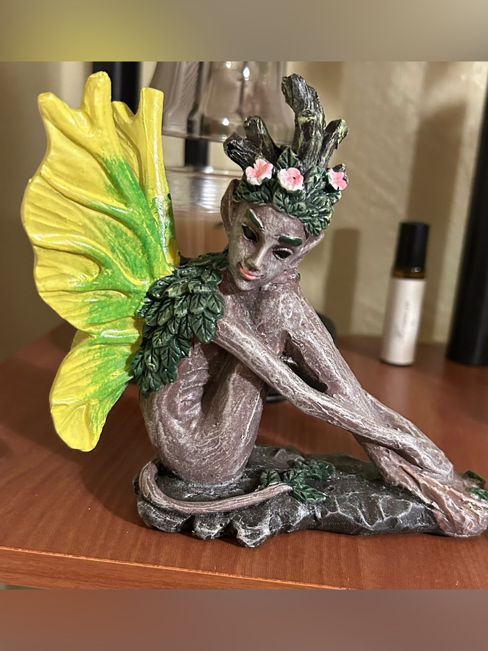Woodland Fairy Sculpture - Yellow & Green Winged Home Art